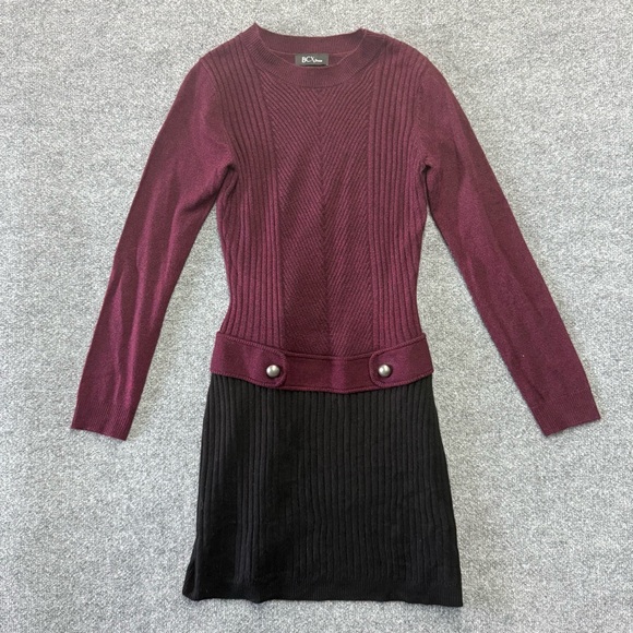 BCX Women’s Sweater Dress Burgundy Black Long Sleeve Knit Ribbed Bodycon Size M - Picture 1 of 7